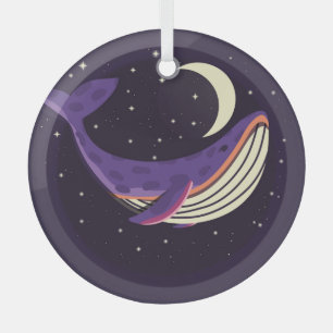 Ornement En Verre Baleine spatiale : portrait illustré coloré.