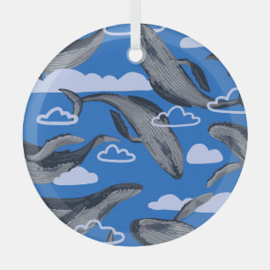 Ornement En Verre Baleines bleues Vintage main tirée