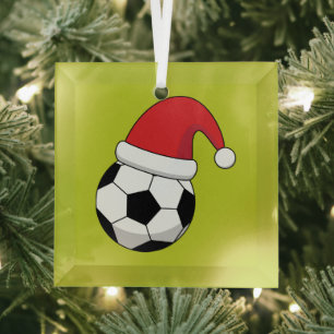 Ornement En Verre Ballon de Football de Noël avec Chapeau de Père No