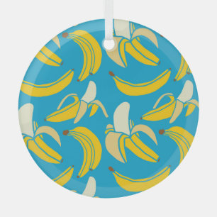Ornement En Verre Bananes jaunes, motif arrière - plan bleu