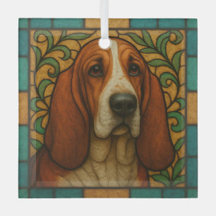 Ornement En Verre Basset Hound Chien "Verre Tiré"