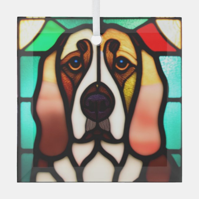 Ornement En Verre Basset Hound Chien "Verre Tiré" (Recto)
