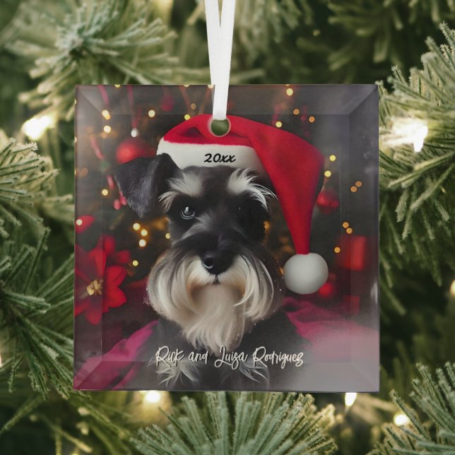 Ornement En Verre Beau Schnauzer miniature avec Santa Hat (Insitu)