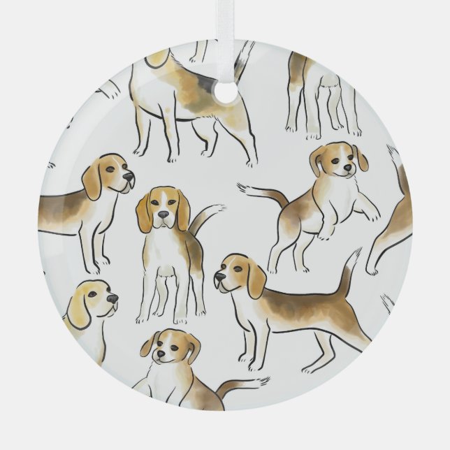Ornement En Verre Beauté beagle : Motif de chien aquarelle (Recto)
