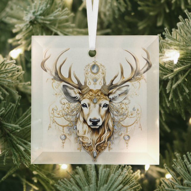Ornement En Verre Beaux modèles de Cerfs de Noël Or et Blanc (Insitu)