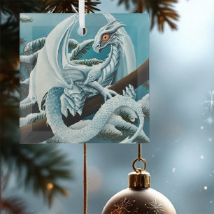 Ornement En Verre Bébé Dragon d'hiver blanc