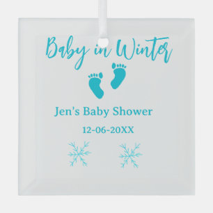 Ornement En Verre Bébé en hiver baby shower bleu bébé pieds snowflak