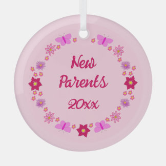 Ornement En Verre Bébé rose Papillons et fleurs personnalisés