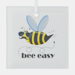 Ornement En Verre Bee caractère avec mustache lunettes de soleil Bee