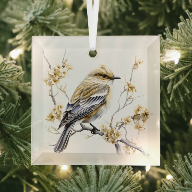 Ornement En Verre Belle conception d'oiseaux de Noël or et blanc (Insitu)