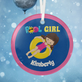 Ornement En Verre Belle Piscine fille personnalisée rose bleu Noël