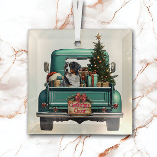 Ornement En Verre Bernese Mountain Dog Farm Camion Noël