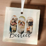 Ornement En Verre Besties Animal simple moderne Jouer Trois photos<br><div class="desc">Ce design simple et moderne est composé d'une typographie de script simple et moderne. Ajoutez des photos personnalisées de votre animal de compagnie chat,  chien ou oiseaux.</div>