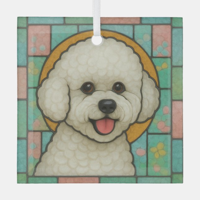 Ornement En Verre Bichon Frise Chien "Verre Tiré" (Recto)