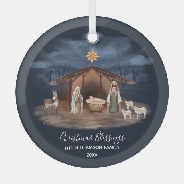 Ornement En Verre Bienheureux Noël Nativité Christian (Recto)