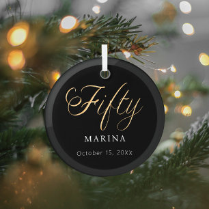 Ornement En Verre Black or script nom 50e anniversaire