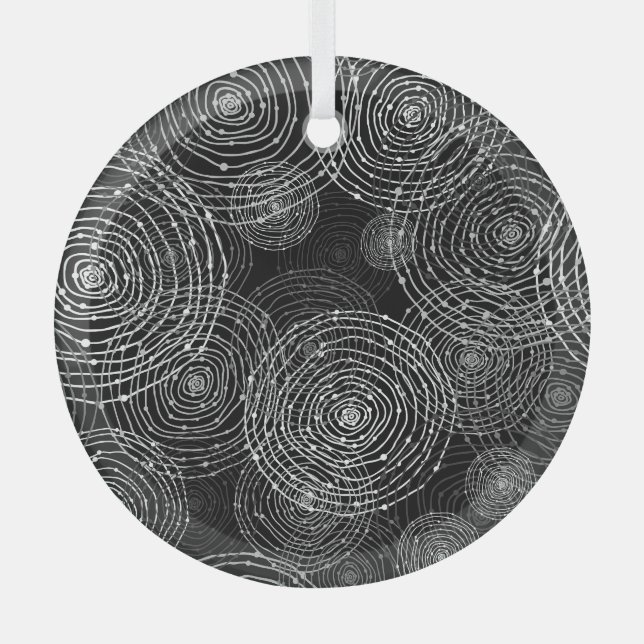 Ornement En Verre Blanc Noir : Formes Rondes Simples. (Recto)