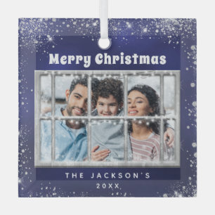 Ornement En Verre Bleu argent neige photo hiver