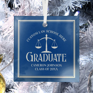Ornement En Verre Bleu Blanc École de droit Noël