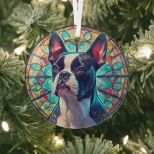 Ornement En Verre Bleu Gold Boston Terrier Doigt