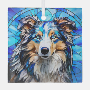 Ornement En Verre Bleu Merle Collie Chien "Verre Tiré"