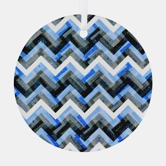 Ornement En Verre Bleu Noir Blanc Chevron Texturé (Verso)