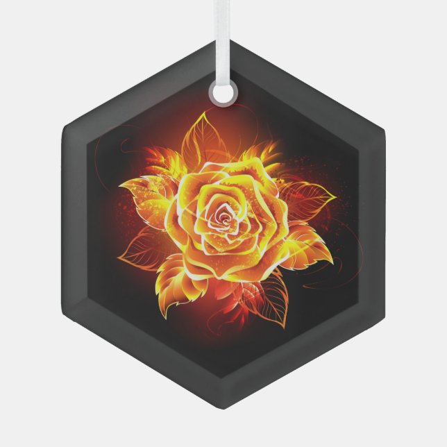 Ornement En Verre Blooming Fire Rose (Recto)