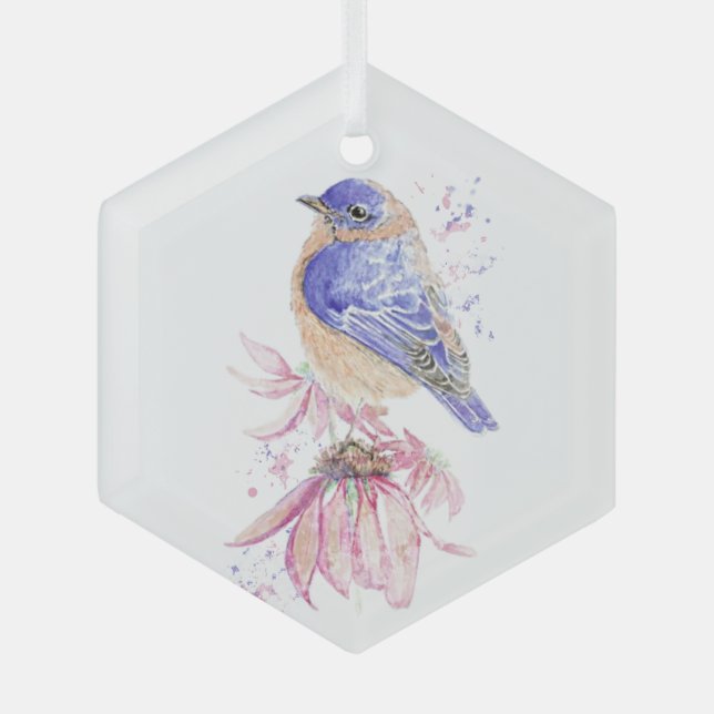 Ornement En Verre Bluebird Garden Bird Faune Nature Art (Recto)