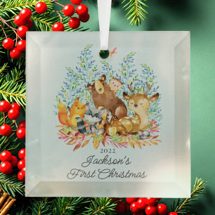 Ornement En Verre Bois Animaux Baby's First Christmas