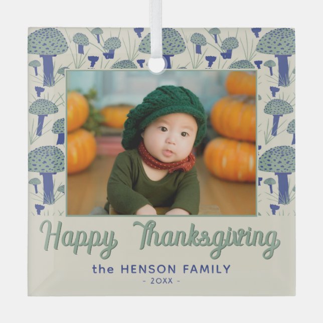 Ornement En Verre Bon thanksgiving Champignon photo d'automne (Recto)