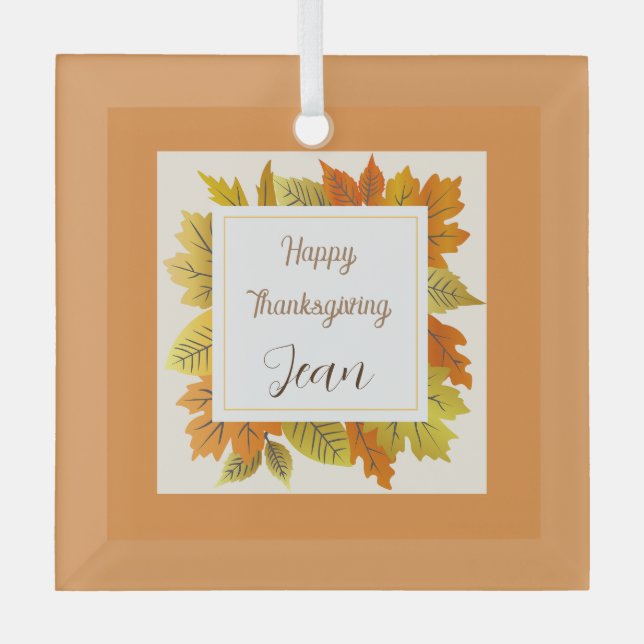 Ornement En Verre Bon thanksgiving Orange Feuille Cadeau (Recto)