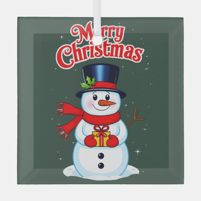 Ornement En Verre Bonhomme de neige chapeau haut-de-forme noël (Recto)