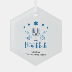 Ornement En Verre Bonne Hanoukka Menorah Stars Festive