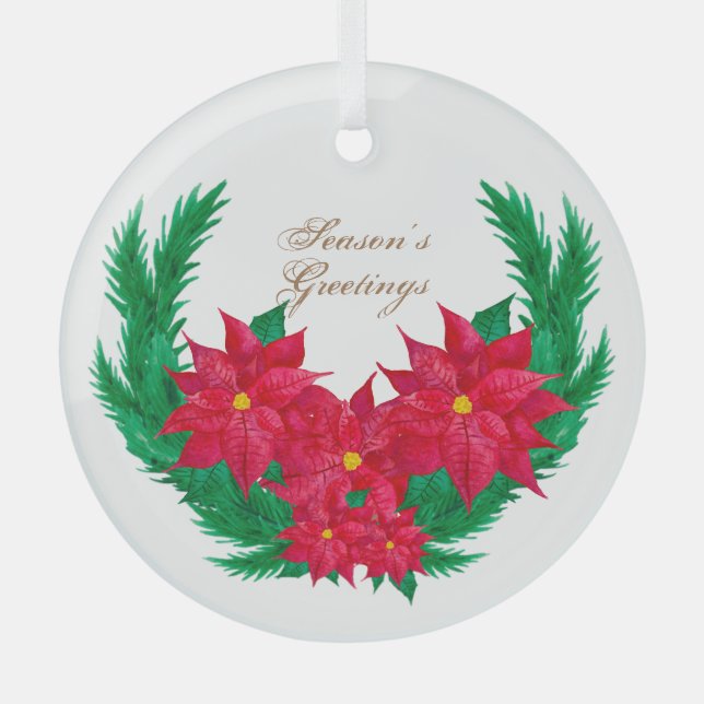 Ornement En Verre Bonnes Fêtes d'aquarelle Poinsettias (Recto)