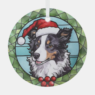 Ornement En Verre Border Collie Vitrail Noël