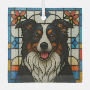 Ornement En Verre Bordure Collie Chien "Verre tendu"