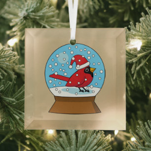 Ornement En Verre Boule à neige avec un cardinal rouge mignon