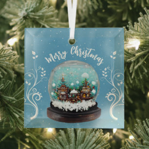 Ornement En Verre Boule de verre Village d'hiver Flocons de neige Bl