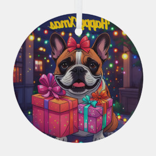 Ornement En Verre Bouledogue français French Bulldog Noël