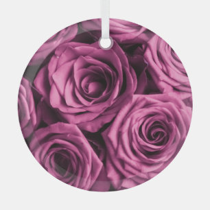 Ornement En Verre Bouquet de roses violets, fleurs fleuris arrière -