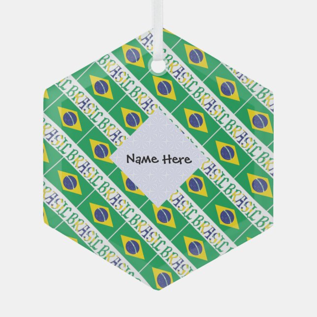 Ornement En Verre Brasil and Brazilian Flag Tiled Personalized  (Recto)