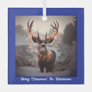 Ornement En Verre Buck and Christmas Lights Blue