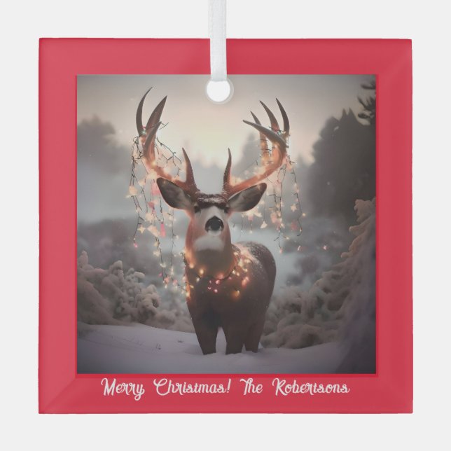 Ornement En Verre Buck and Christmas Lights Red (Recto)