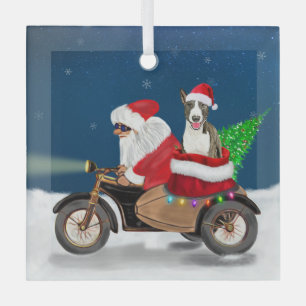 Ornement En Verre Bull Terrier Chien Noël Père Noël