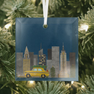 Ornement En Verre Cabine jaune dans la ville personnalisable