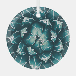 Ornement En Verre Cactus d'agave, nature bleue abstraite