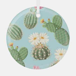 Ornement En Verre Cactus, fleurs roses : décor clair
