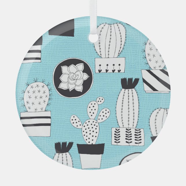 Ornement En Verre Cactus, succulent : dessin manuel sans couture. (Recto)