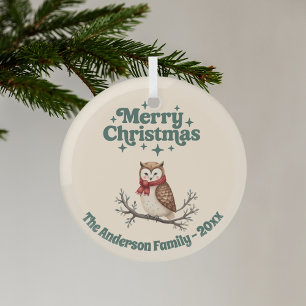 Ornement En Verre Cadeau beige Noël chouette mignonne