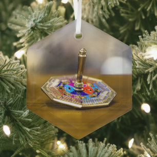 Ornement En Verre Cadeau de dreidel de Hanukkah SlipperyJoe à base o